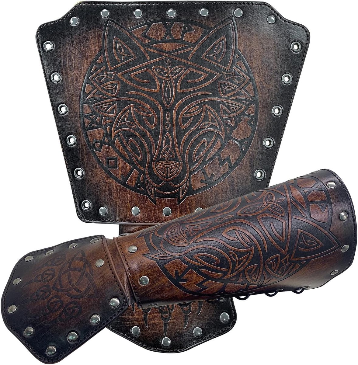 Wolf hoofd lederen Bracers, middeleeuwse boogschieten Bracers, Nordic