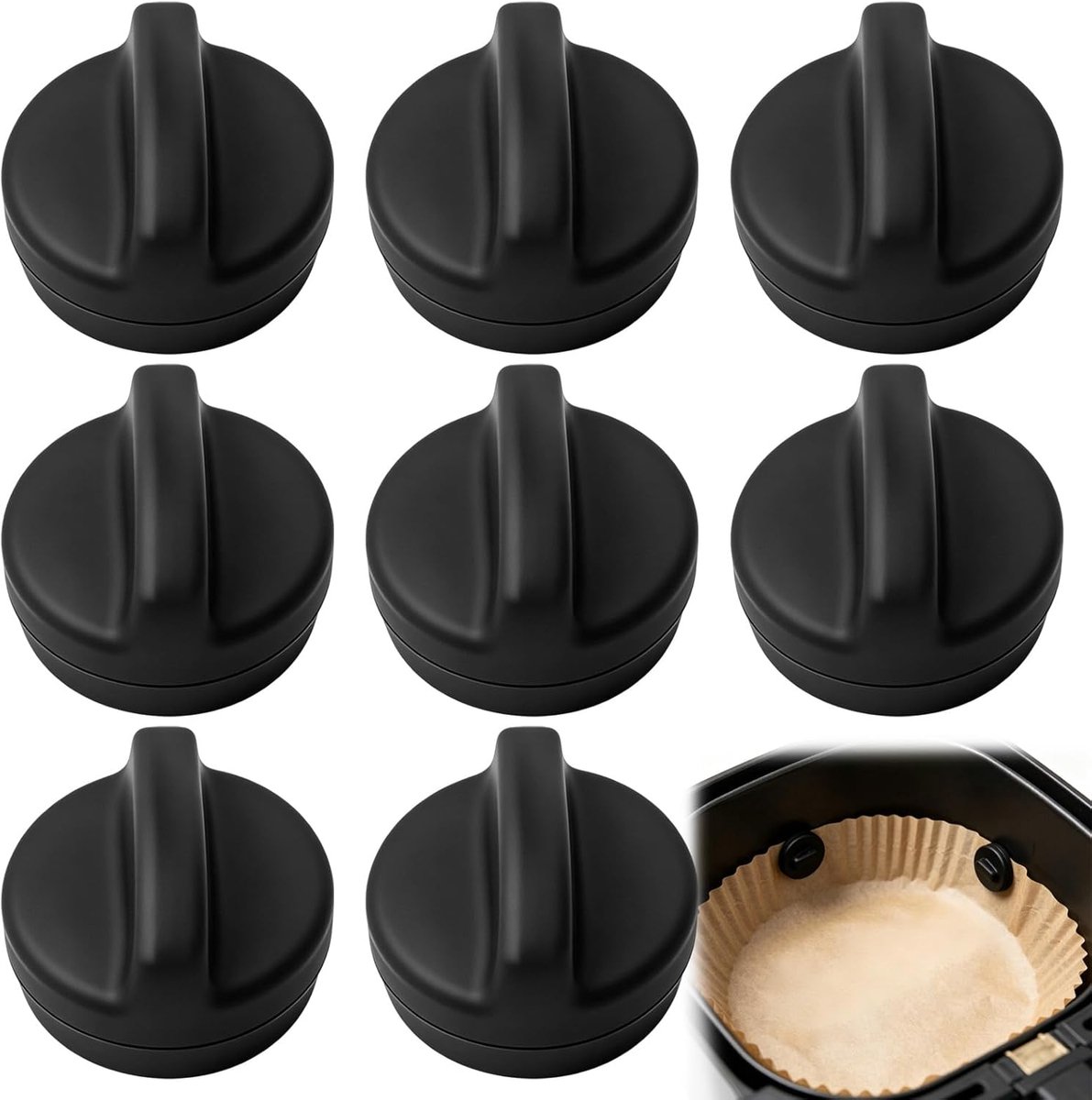 8 stuks siliconen magneten voor airfryer tot 230 °C, accessoires voor heteluchtfriteuse | Houdt bakpapier vast, voorkomt wegglijden en aanbranden tijdens het bakken, geschikt voor levensmiddelen (zwart)