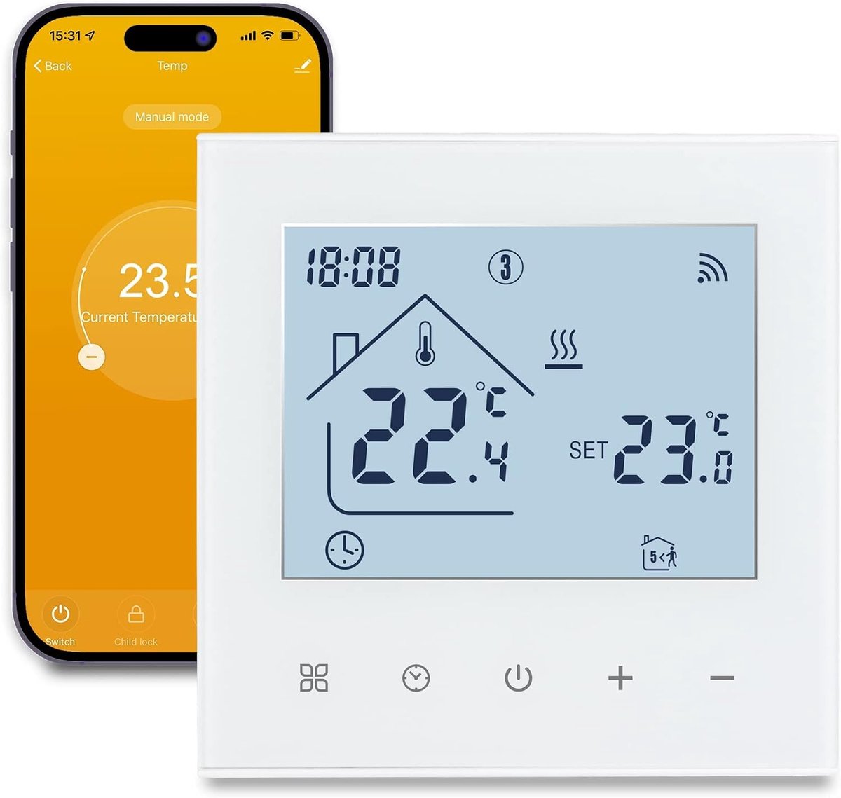 TDR89B-WIFI-WP Slimme wifi-thermostaat voor waterverwarming, programmeerkamerthermostaat met Tuya APP & Smart Life, digitale lcd-touchscreentemperatuurregelaar,wit