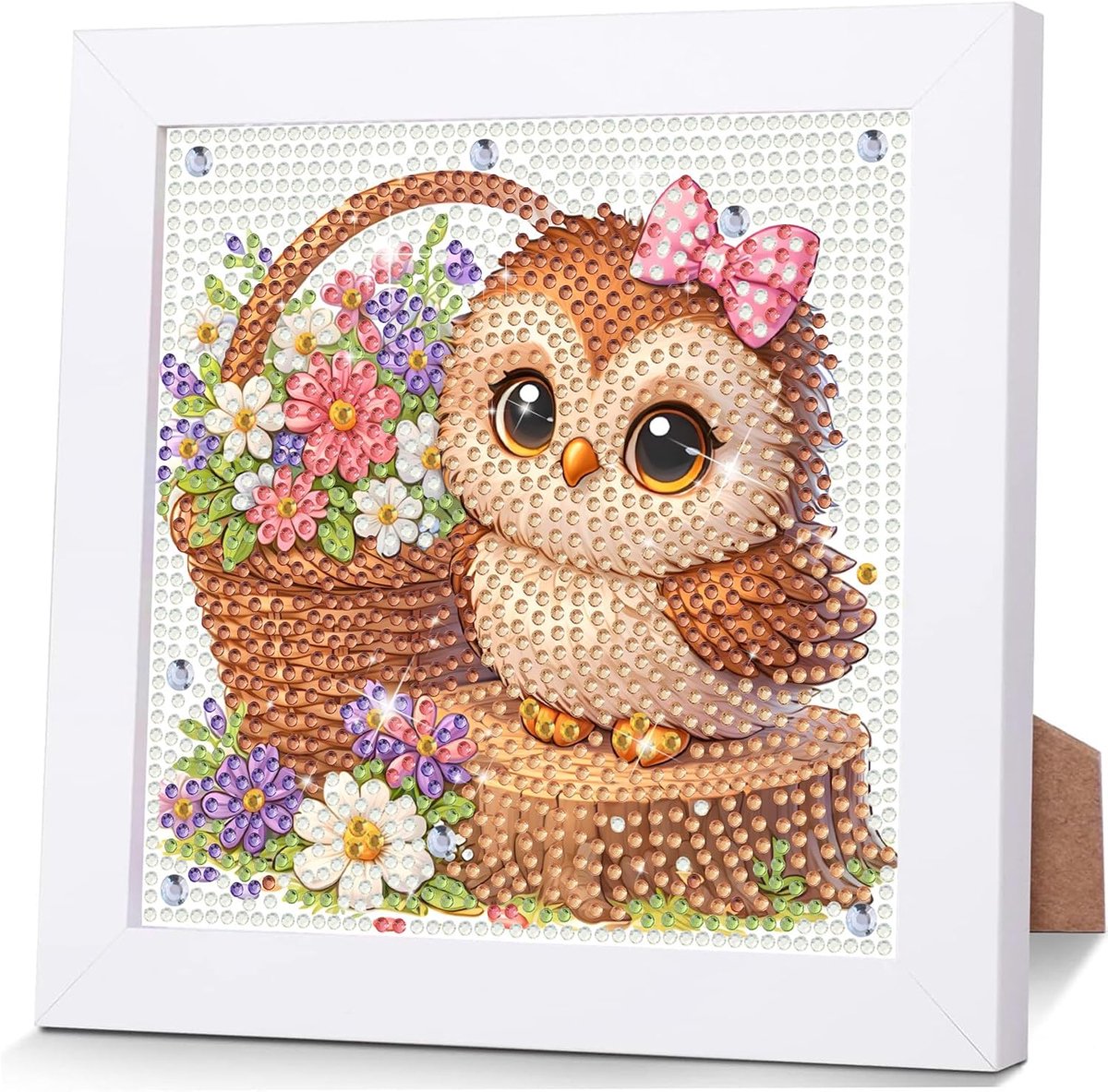 Schattige Uil Diamant Schilderij Set voor Kinderen met Lijst,5D
