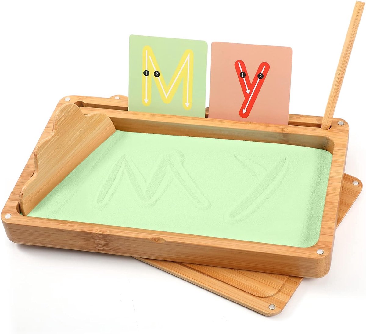 Montessori Zandtafel, vroege training, schrijf- en tekenspeelgoed, hout, Montessori, zandtafel, educatief speelgoed voor vroege motorische ontwikkeling bij kinderen (groen)