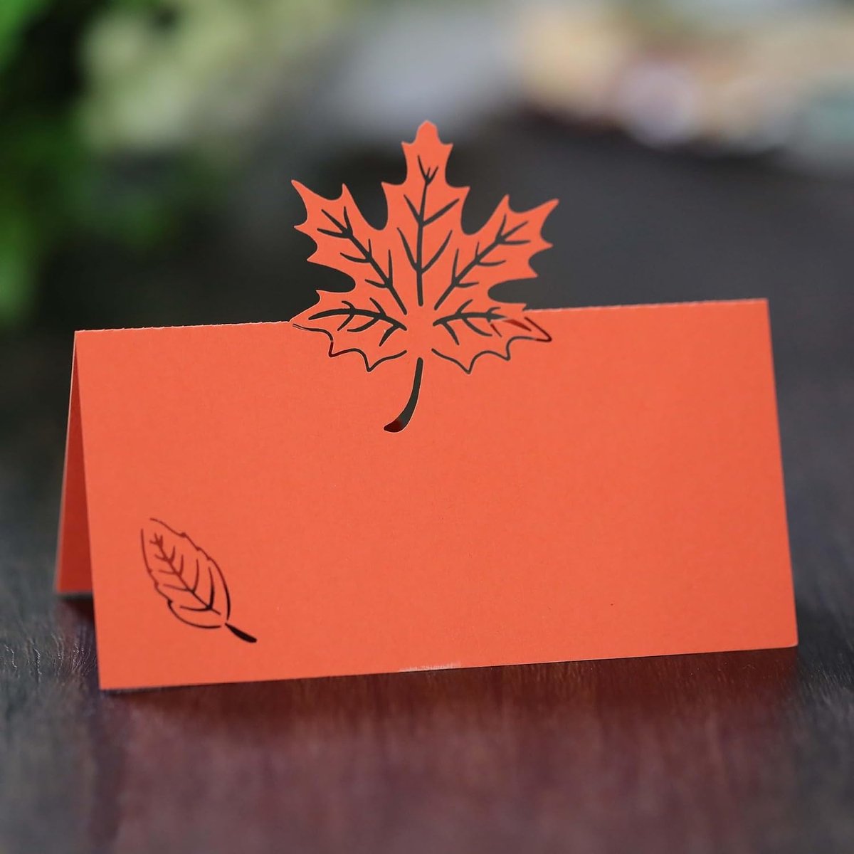 50 stuks tafelkaarten, naamkaarten, plaatskaarten om te beschrijven, parelglanspapier, stoelnummerkaarten met esdoornblad voor bruiloft, verjaardag, vormsel, communie, doop en feest, oranje