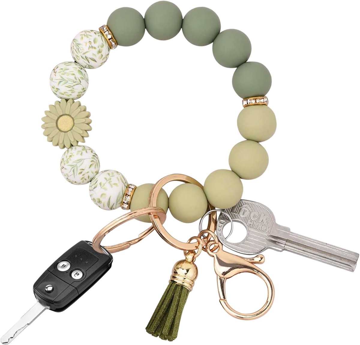 2-in-1 sleutelhanger en armband voor vrouwen, parels, sleutelband