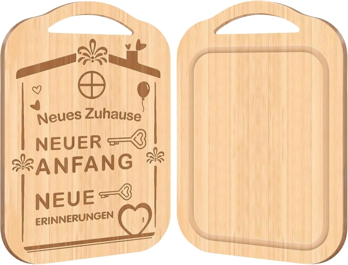 Cadeau-idee voor intrekken, gegraveerde bamboe snijplank, cadeau voor nieuwe woning of huis, met sapgoot en ophanggat om op te hangen