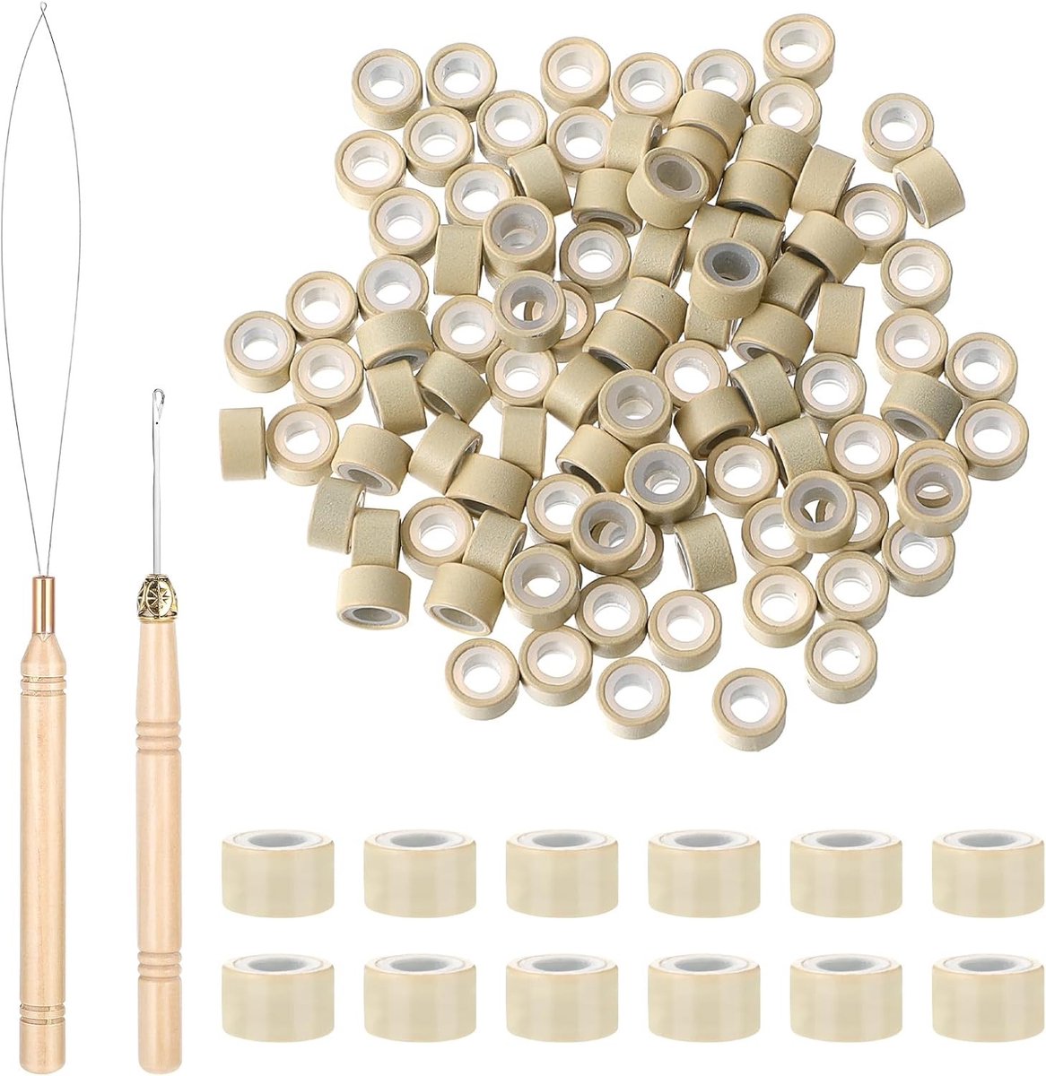 Pack van 200 Haarverlenging Ringen - 4 mm Nano Ringen met Silicoon en Haaknaald voor Echte Haarverlengingen (Wit)