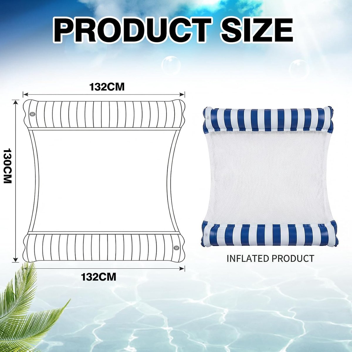 Waterhangmat voor 2 personen, luchtmatras, zwembad, watermat met net, waterzwembadaccessoires, speelgoed, opblaasbare waterhangmat, dubbel zwembed, zwembadhangmatten, ligmat voor volwassenen, blauw