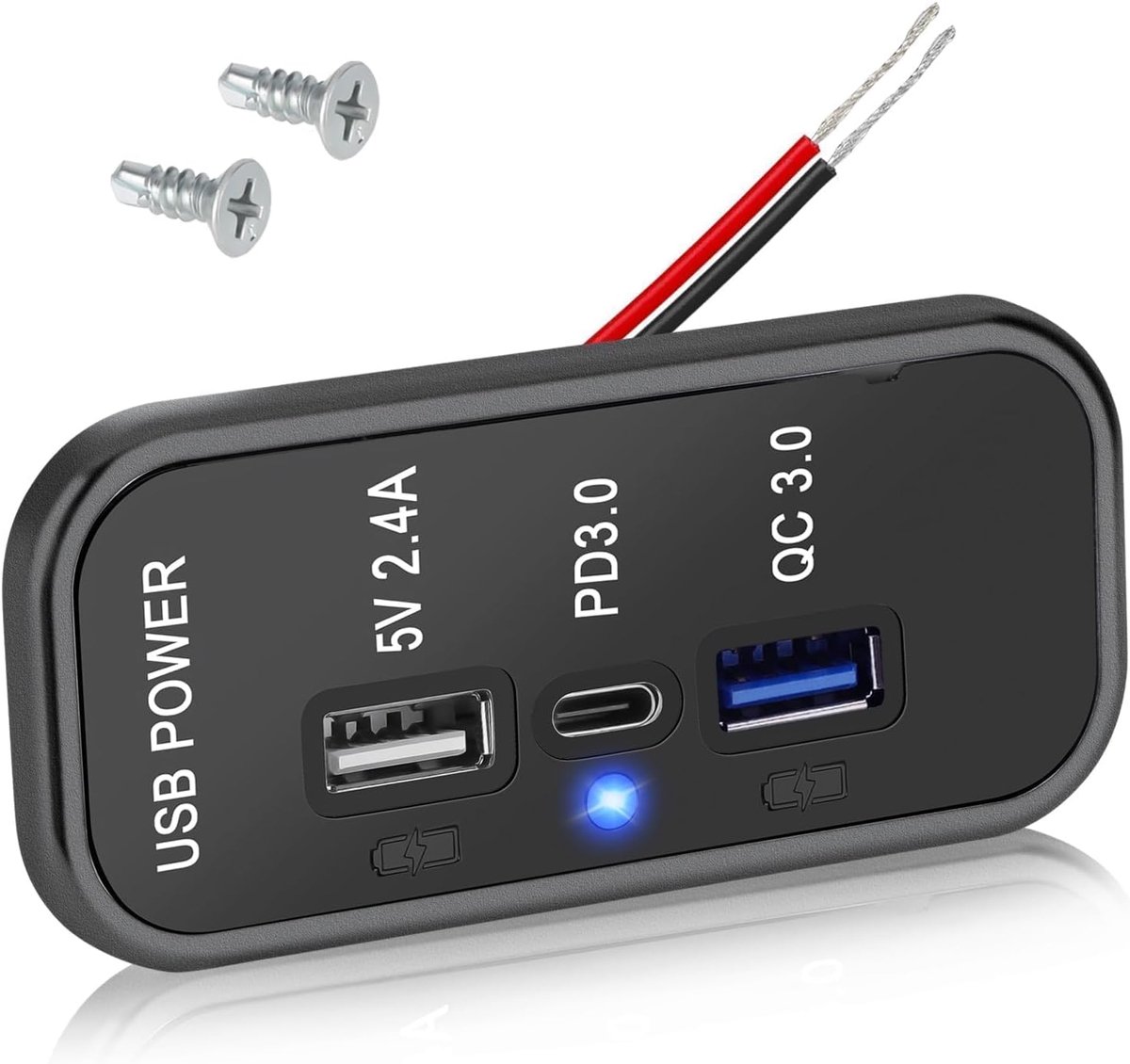 3 poorten 12 V USB-stopcontact, PD3.0 type C, QC3.0 USB 2.4A USB A USB A oplaadadapter, autostroom, snellaadadapter voor auto en marine