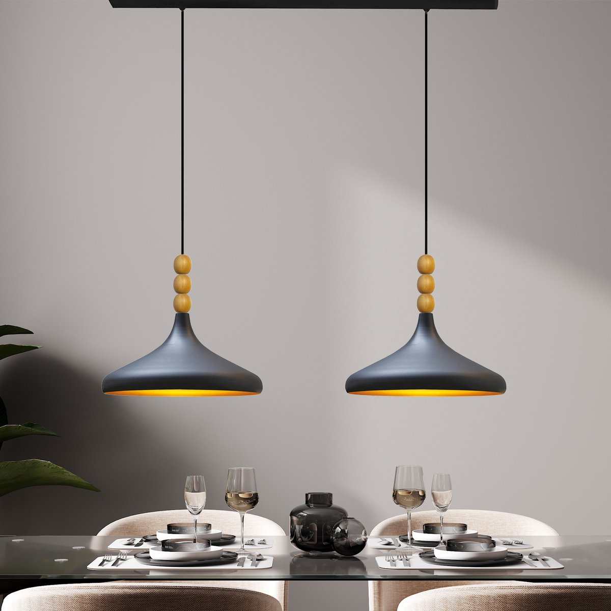Bamyum Champion hanglamp, industriële Modern stijl, Ø35 cm, zwart metalen lamp
