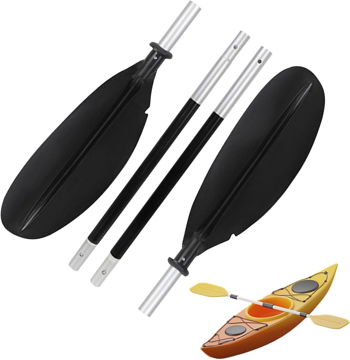 Kayak Peddel - Roeispaan Kajak - Watersport Training - Dubbele Kop Ontwerp - Verstelbare Lengte - Zwart