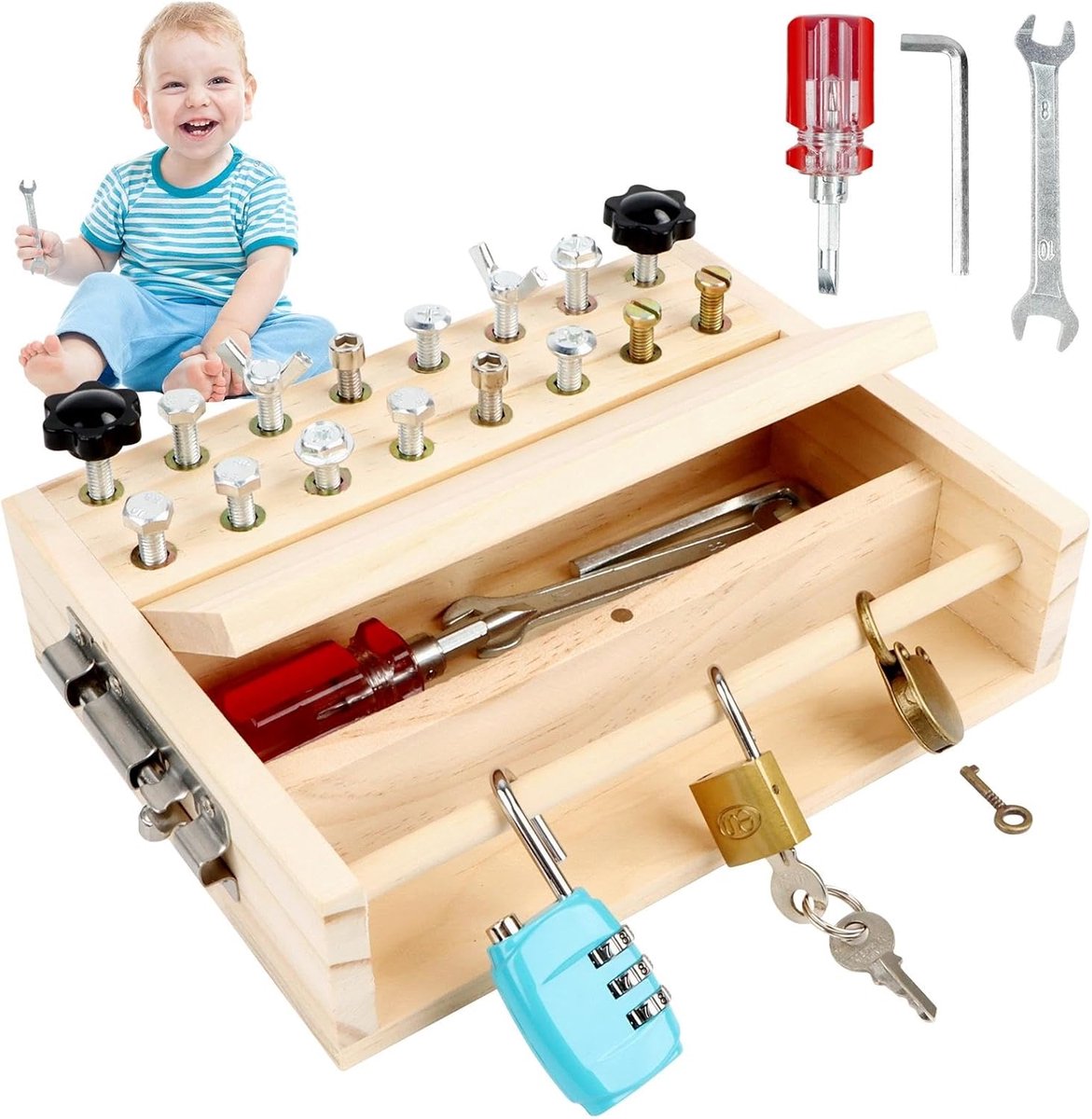 set van schroevenplaten met schroevendraaiers, houten bord om te schroeven, Busy Board houten speelgoed, Montessori speelgoed vanaf 3 4 5 jaar, motorische speelgoed educatief speelgoed voor