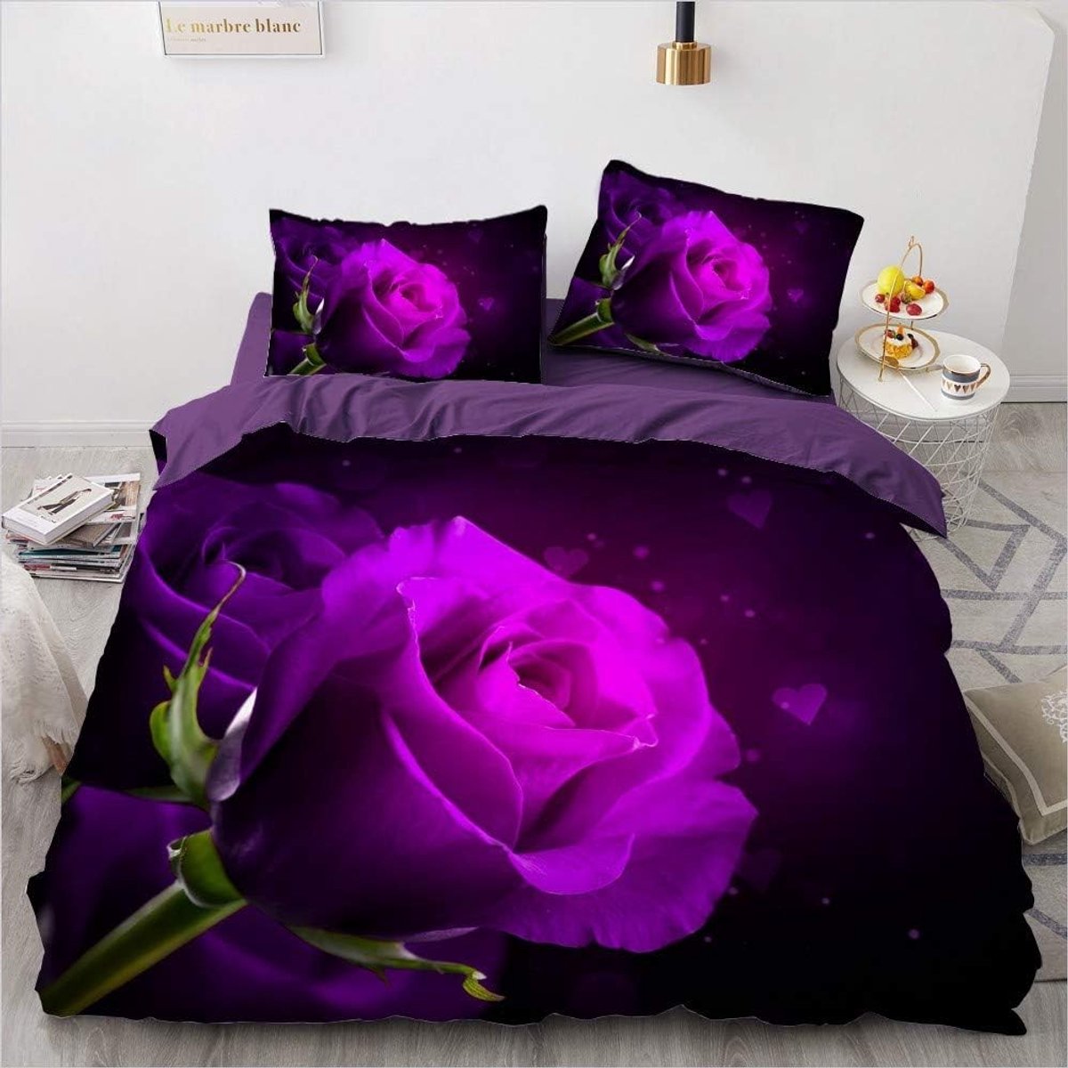 Roze Bedlinnen Set 135 x 200 cm met Vintage Bloemenpatroon, Microvezel Dekbedovertrek met Rits en 1 Kussenhoes 80 x 80 cm voor een Sfeervolle Slaapkamer