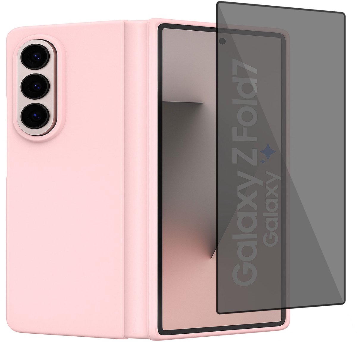 ChiGuard Hoesje & Privacy Screenprotector geschikt voor Samsung Galaxy Z Fold 8 Ultra / Fold 7 - Privé Gehard Glas Cover - Case - Rose
