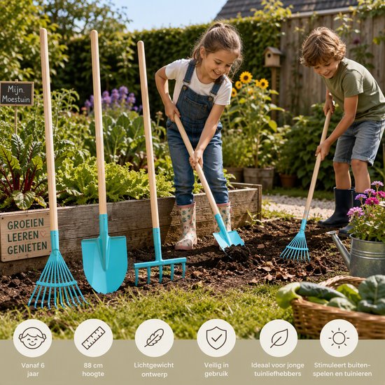 MIKEMADE Kindertuingereedschap Set 3-delig – Schep, Hark en Bladhark – 88 cm hoog – Vanaf 6 Jaar — afbeelding 5