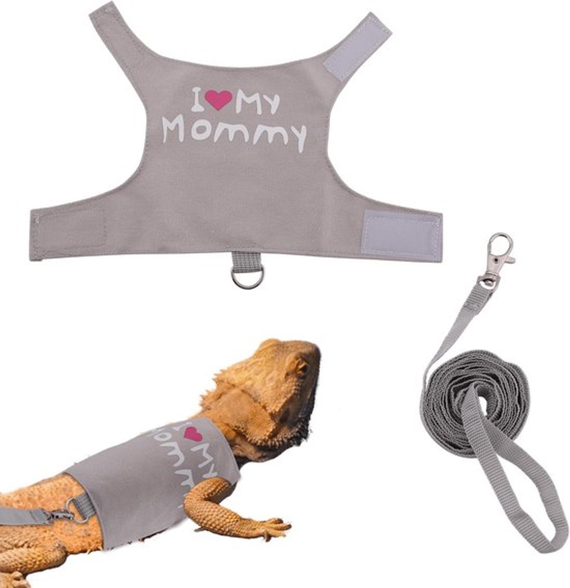 Baardagaam Riem en Harnas Set, Schattig Verstelbaar Hagedis Reptielen Harnas Kleding met Korte Riem voor Kleine Huisdieren Dier Amfibieën Kameleons Buiten Wandelen (Stijl A, Grijs)