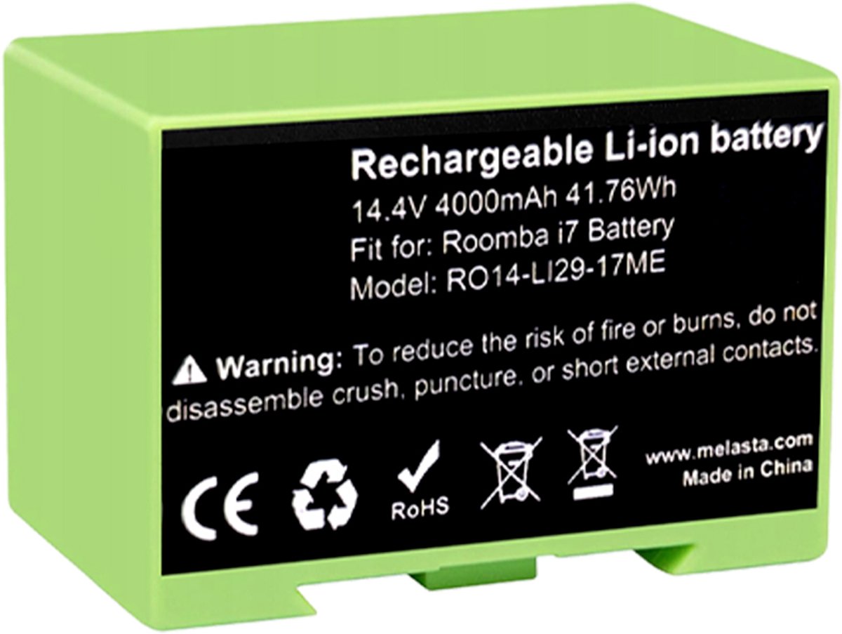 Batterij voor robotstofzuiger - 3500mAh - Compatibel met iRobot Roomba i7 i7+ i3 i3+ i4 i4+ - 14,4V - Groen