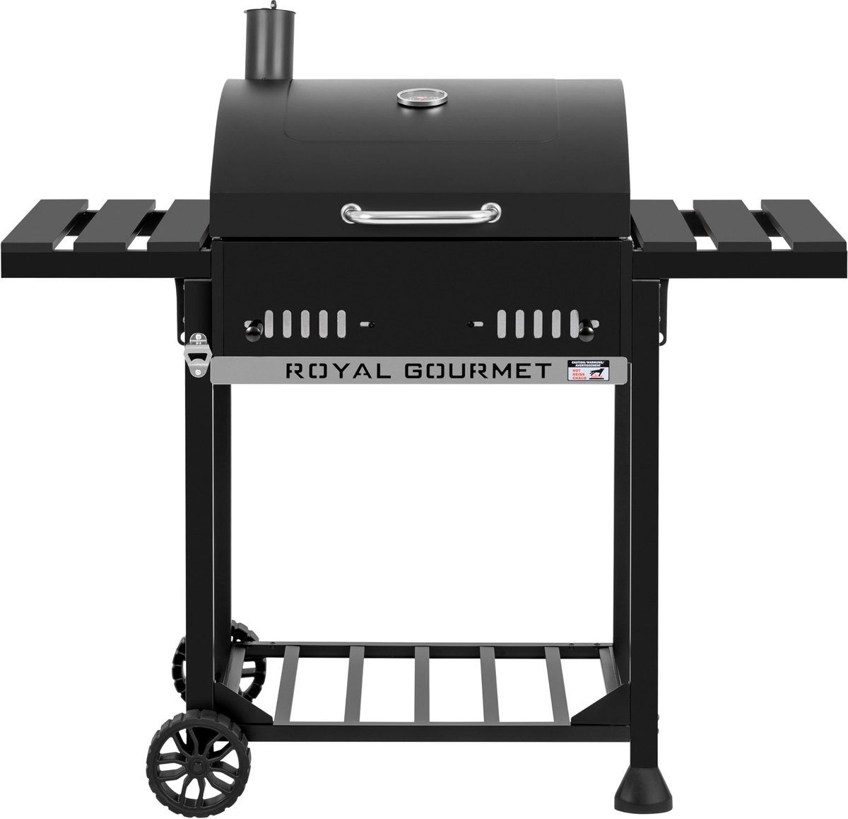 SnelShoppen - Houtskoolgrill met Inklapbare Zijplanken, Rookoven, Thermometer, Staande Grill met Deksel, Zwart voor Tuin, Camping en Feesten