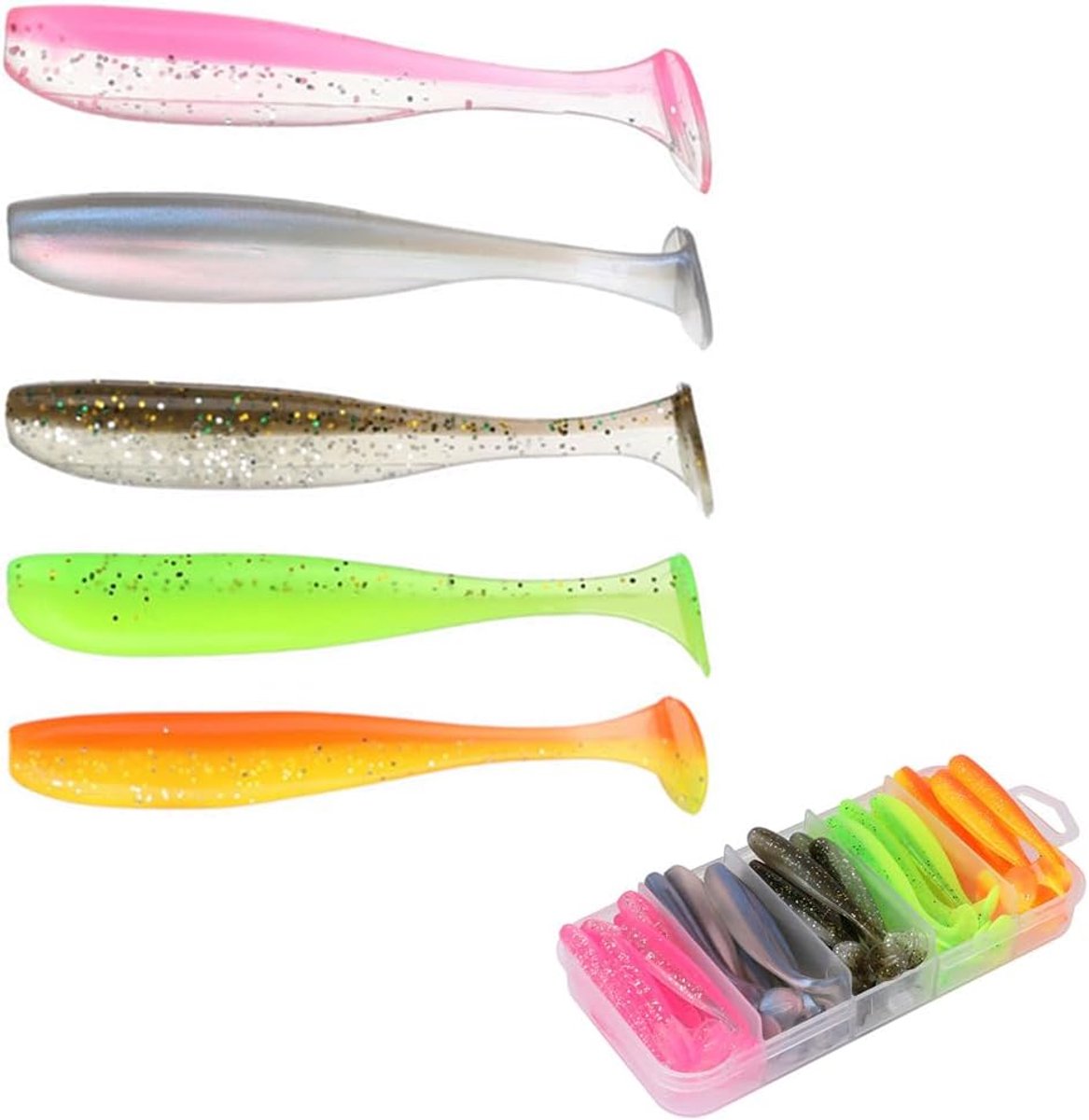SnelShoppen - Paddle Tail Viskunststoffen, 50 Stuks 4 Kleuren Zachte Plastic Swimbait, Jerk Bait Lure Zoetwater Zoutwater Voor Forel Zander Baars Viss