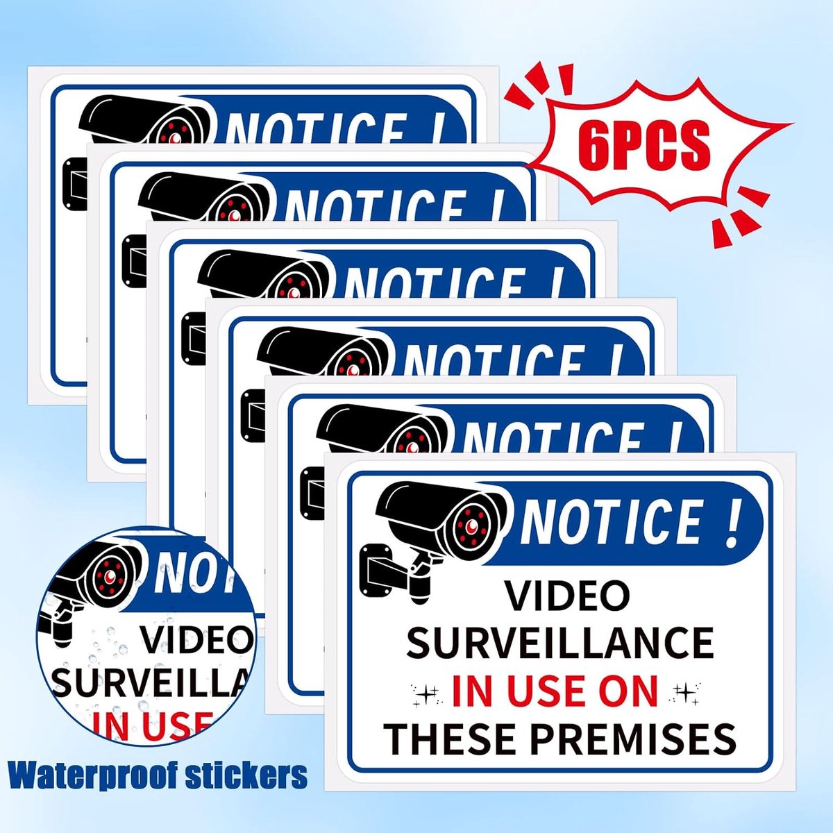 Bewakingsborden - Camerabewaking Stickers - Veiligheid Aangeven - Zelfklevend Vinyl - 6 Stuks 18x13cm - Zoals Afgebeeld