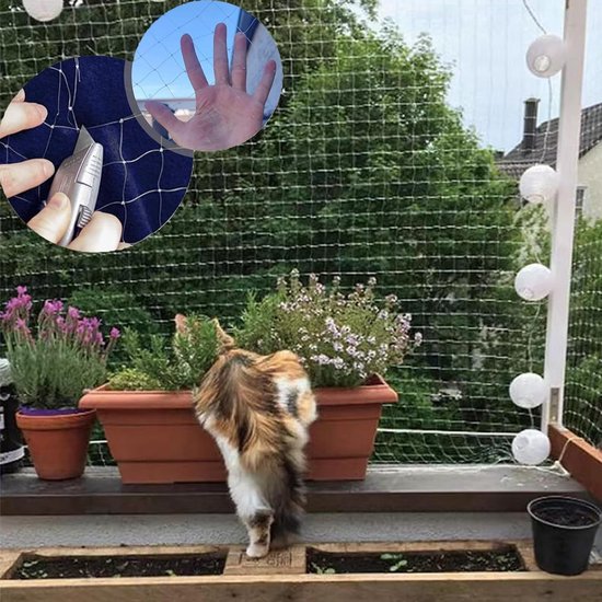 Transparant Kattennet - Nylon Wit - 3x4 Meter - UV-Bestendig - Voor Balkon en Terras — afbeelding 4