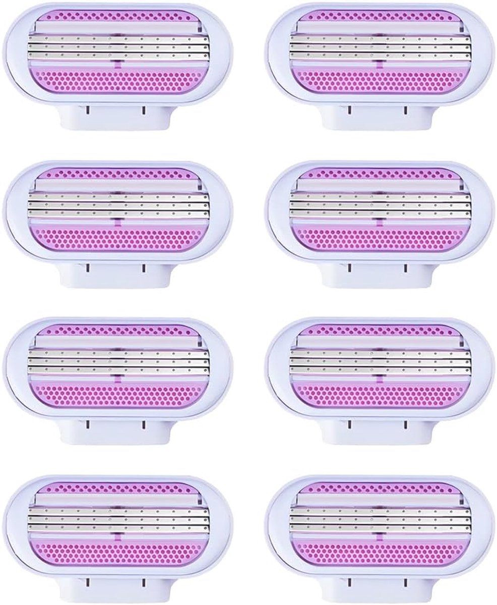 SnelShoppen - 8 Pack Vervangende Scheermesjes voor Vrouwen, Scheermesjes met 3 Bladen en Beschermende Pads, Geschikt voor Lichaamscontouren, Universel