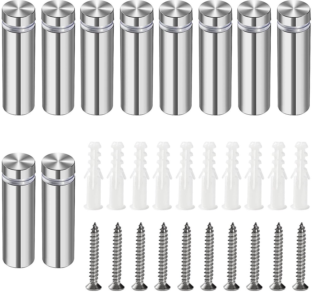SnelShoppen - 10 Stuks 12×40mm Standoffs, RVS Bevestigingsschroeven, Sign Standoff Schroeven, Advertentie Spijkers met Schroef en Expansiebuis, Voor F