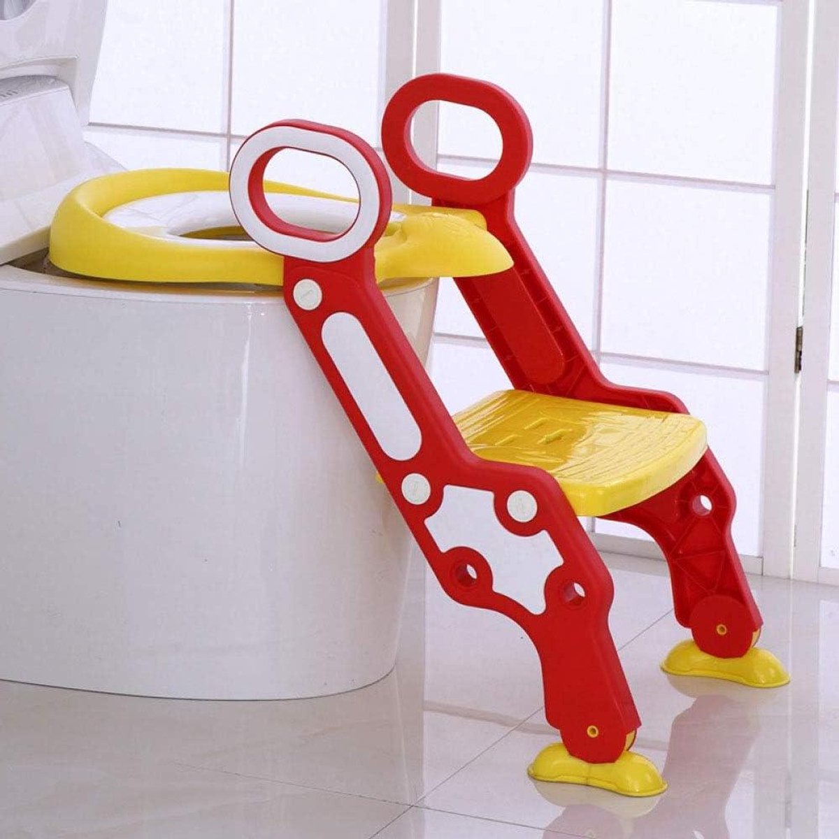 Toilettrainer met trap - Potje kinder wc-bril - Kinderen zindelijk maken - Verstelbare voetsteunhoogte - Universeel design - Groen/Blauw