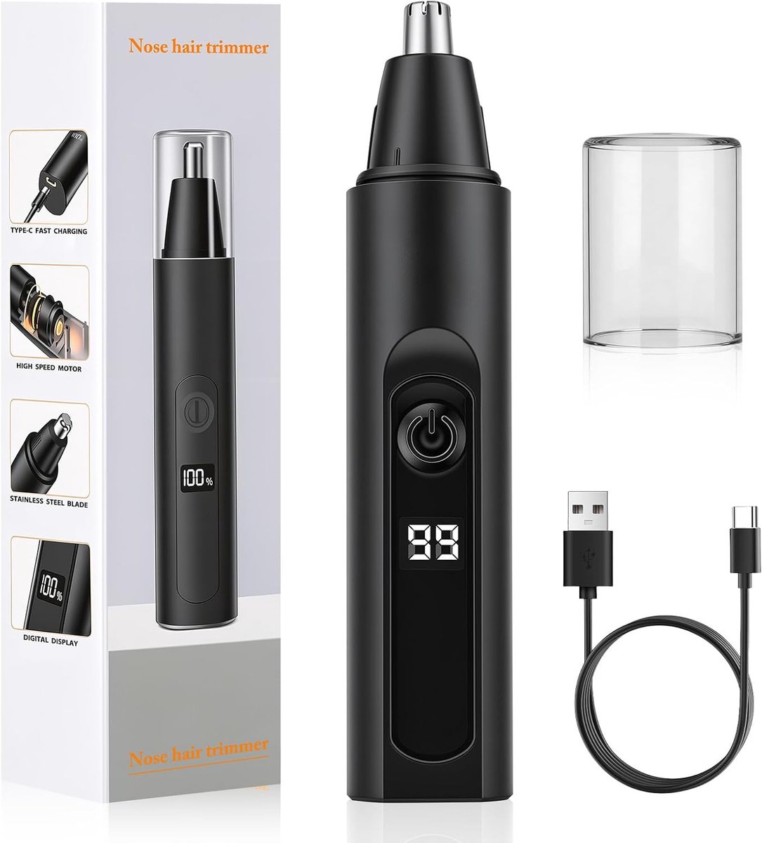 SnelShoppen - Neushaartrimmer voor Dames en Heren, USB-oplaadbaar, Draadloze Wenkbrauwtrimmer, Dubbele Messen, IPX4 Waterdicht, LED Batterij-indicator