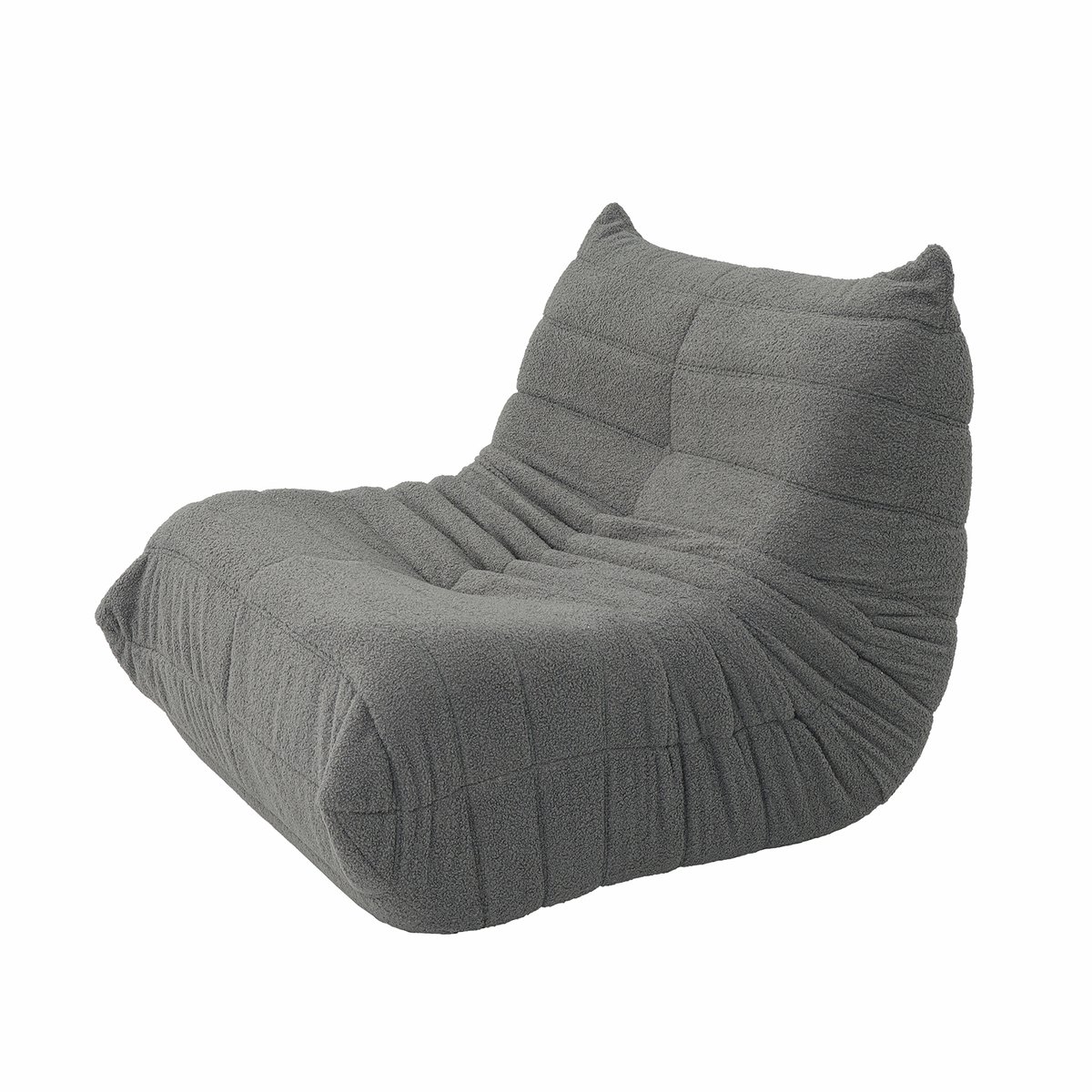 Zitzak – Grote Lounge Fauteuil – Relaxstoel – Ergonomisch Schuim – Grijs Pluche Bekleding – Woonkamer & Slaapkamer