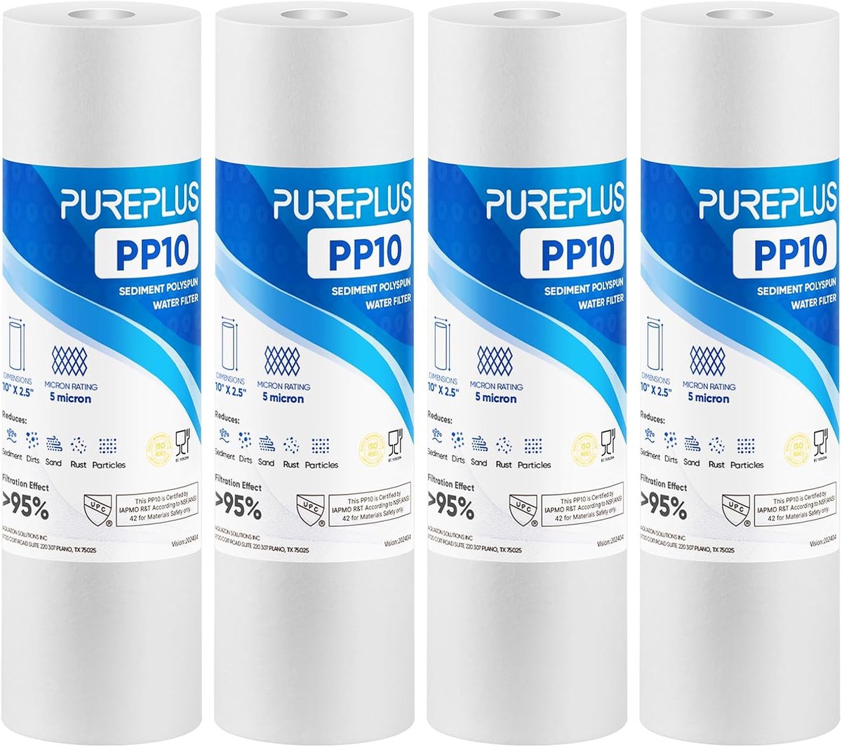 SnelShoppen - Compatibele Grote Blauwe Sediment Vervangingswaterfilters 5 Micron 10" x 2.5" Cartridge 4 Pack voor Waterfilter Systemen