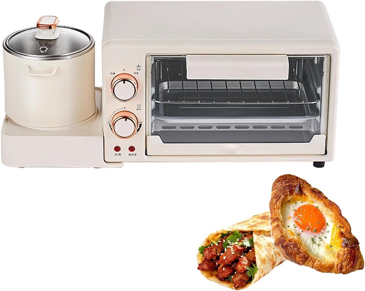 Ontbijtmaker 2-in-1 - Ontbijtstation Keukenapparaat - Snel Ontbijt Maken - Oven Koekenpan Stomer - Standaard Formaat - Wit