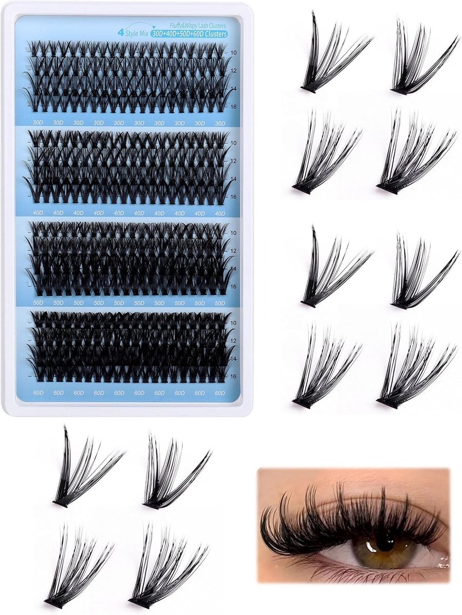 320 Stuks Wimperextensions Set voor Thuisgebruik, 30-40-50-60D, Kunstwimpers voor Wimperverlenging, Doe-Het-Zelf Wimperclusters voor Beginners en Vrouwen (10-16 mm)