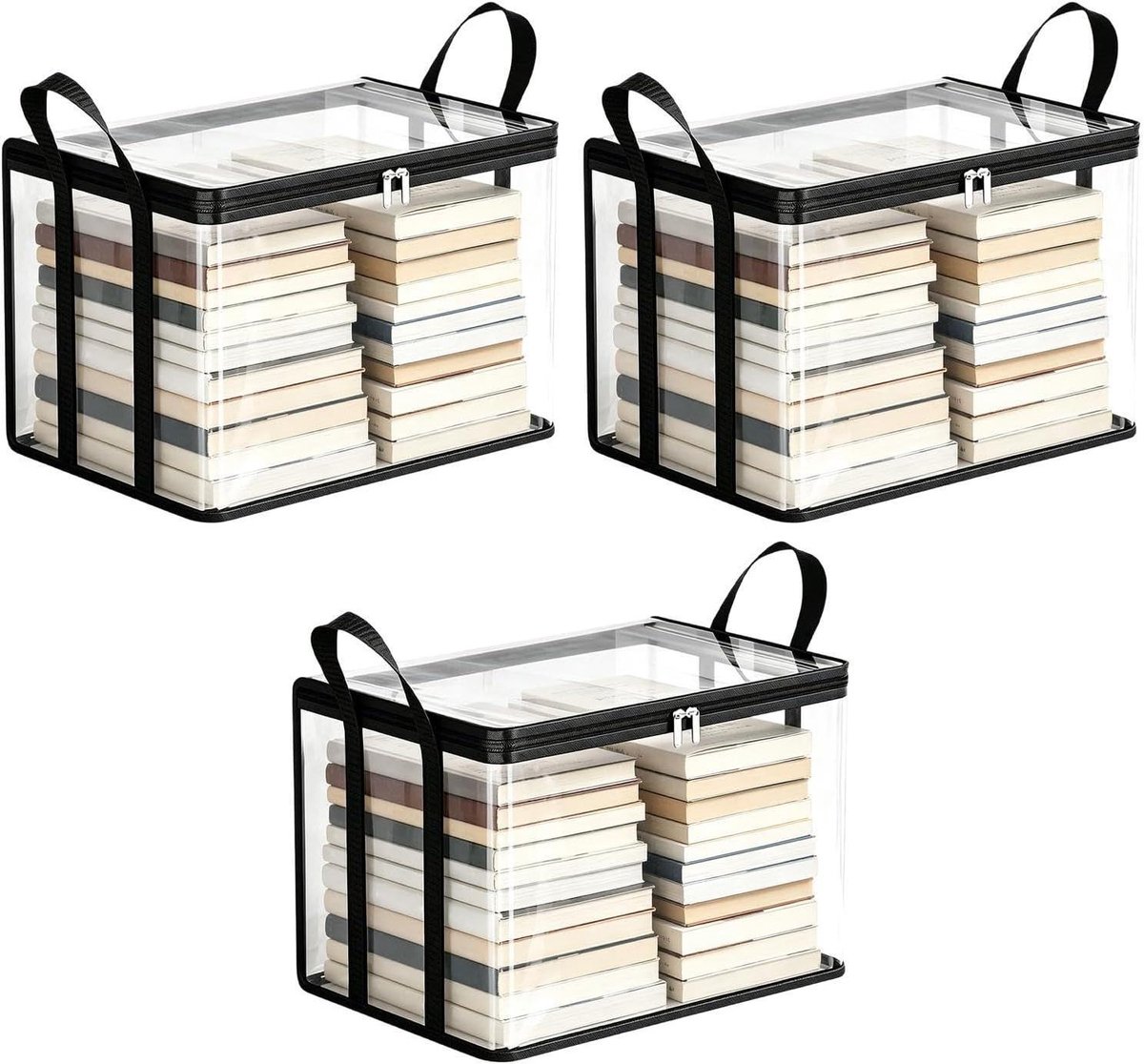 Boekenopbergdoos - Verhuis organizer - Thuis opbergen - Draaghandvatten - 35x28x2 cm - Zwart