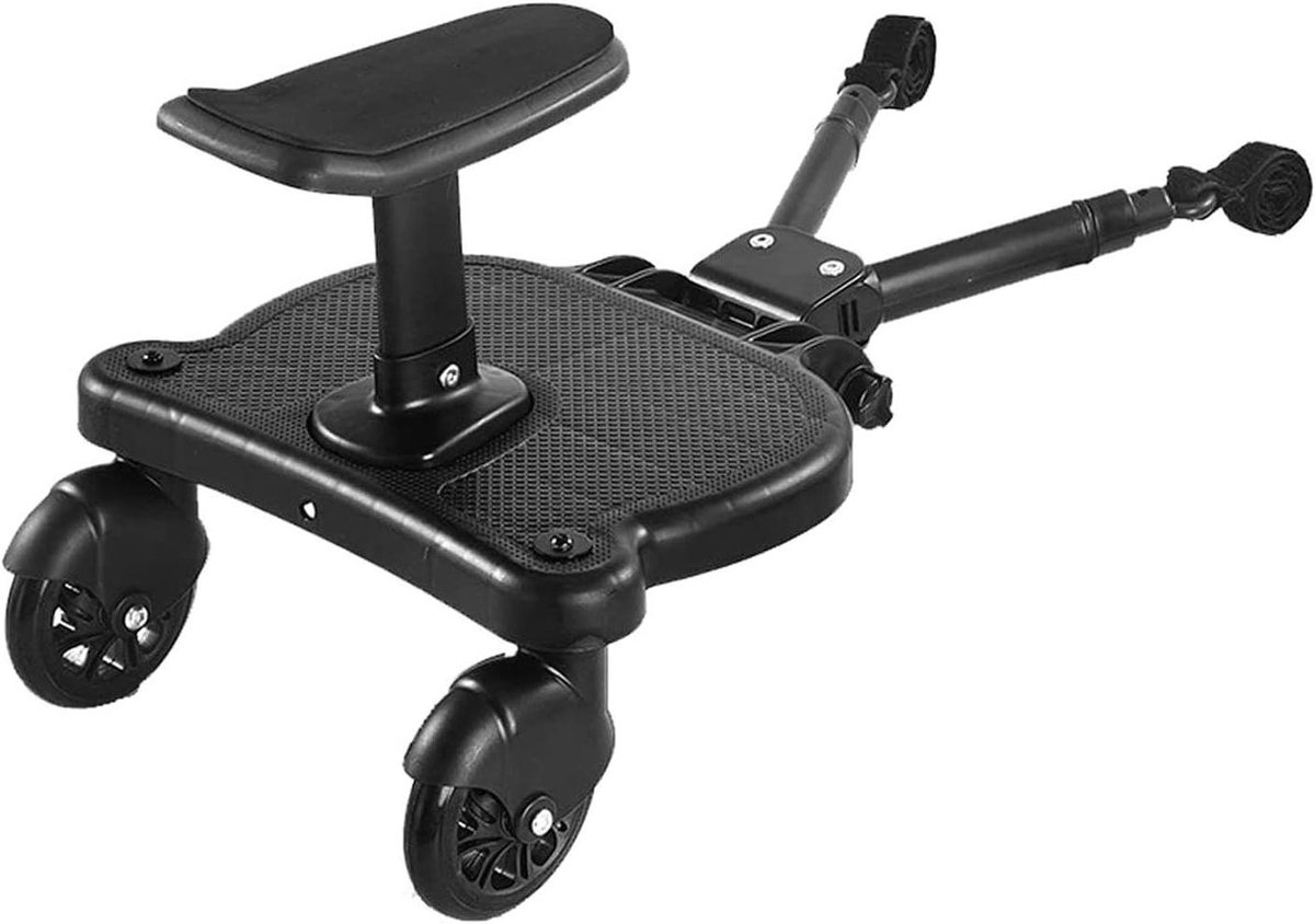 Kinderwagen Rijplank - Meerijdplank Peuter - Extra Kind Vervoeren - Afneembare Zitting - 3899 x 3599 x 11 cm - Zwart