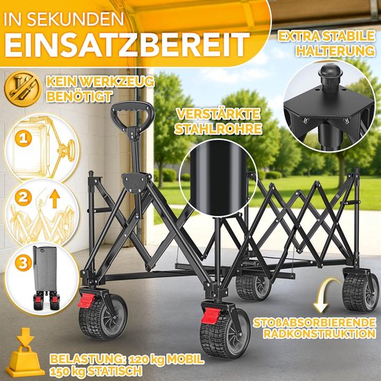 Opvouwbare Bolderkar - Handige Transportwagen - Alles Vervoeren - XXL Laadvolume 215L - Max 150 kg - Grijs van Opvouwbare Bolderkar — afbeelding 2