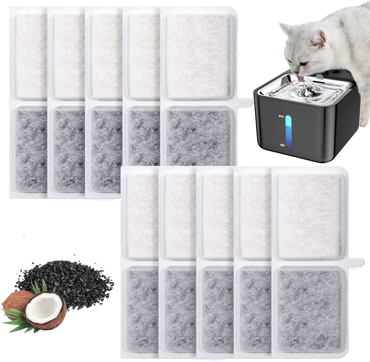 10 Stuks Kattenfontein Filters – Effectieve Filters voor Kattenfonteinen – Drinkfontein Filters voor Katten met Actieve Kool en Natuurlijke Harsen – Vervangingsfilters voor Kattenfonteinen – Vervangende Filters voor Kattenfontein met Bewegingssensor