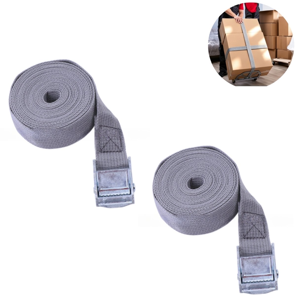 2 stuks - verstelbare spanner - lashband - vastzetband - transportriem - zinklegering drukgesp, zwaar belastbaar - 25mm × 2m - vrachtwagen, bagage, buiten transport - grijs