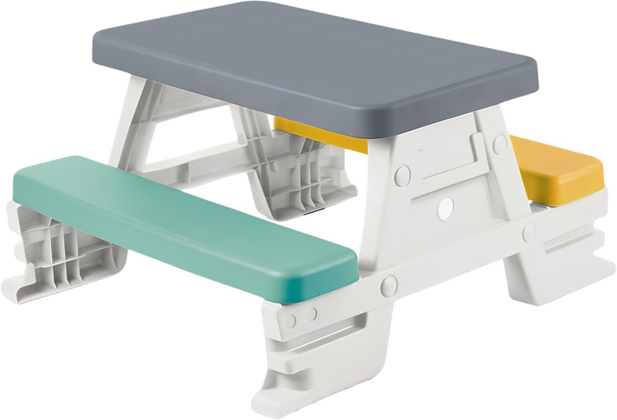 NIVA® Picknicktafel voor kinderen - Picknicktafel voor 4 Personen - Rechthoekig - Wit/Grijs - 77cm x 71cm x 43cm
