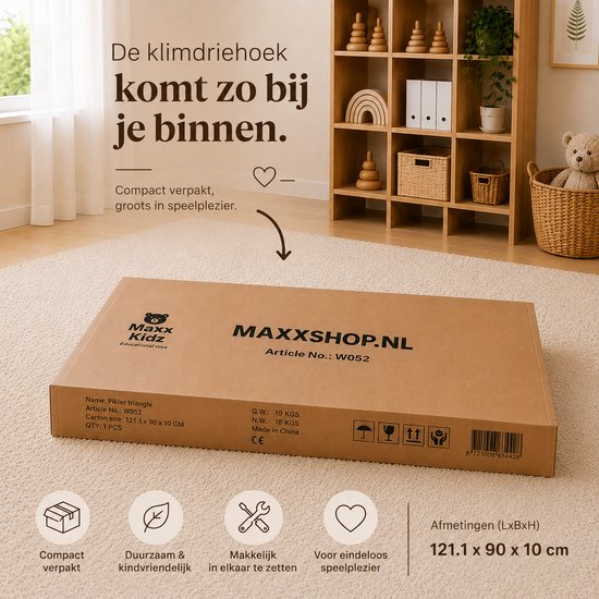 Maxx kidz - Houten Klimrek XL - Pikler Speeltoestel voor Binnen en Buiten - Klimdriehoek met 3 Verschillende Zijden - Hout Speelgoed van Merkloos — afbeelding 2