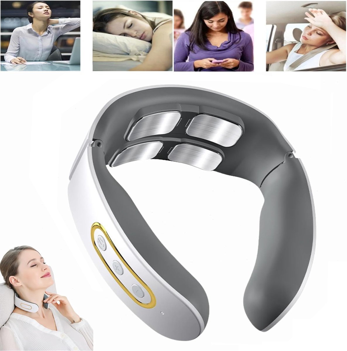 Elektrische Nekmassage Apparaat - 4 Diep Kneed Knoppen 42°C Warmtetherapie - 6 Massagestanden 9 Niveaus Automatische Timer Draagbaar - Voor Pijnverlichting En Ontspanning - Wit thumbnail 2