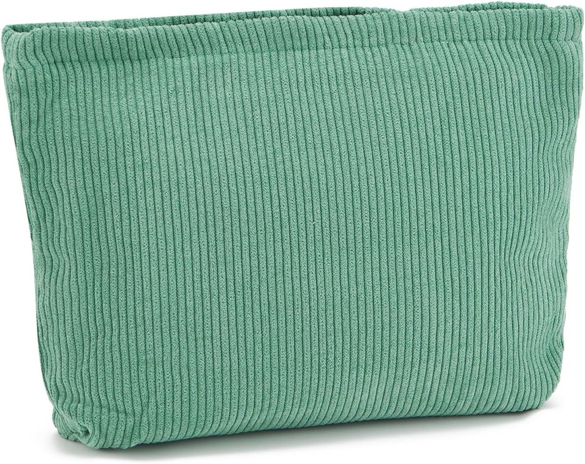 Corduroy Cosmetica Opbergtas met Rits - Grote Inhoud - Zacht en Stevig - Voor Reizen - Badkamer en Handtas - Groen