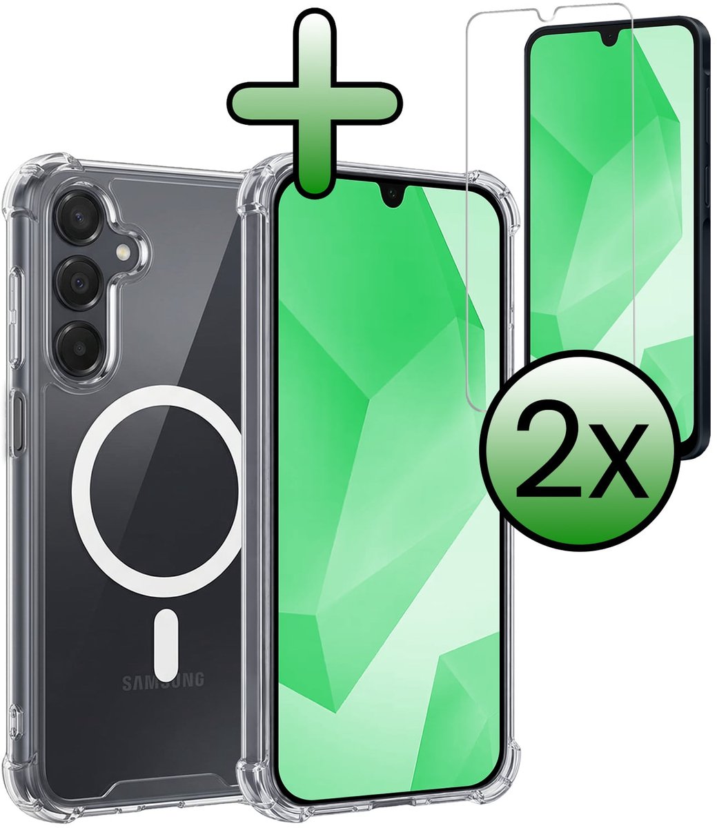 Hoesje Met 2x Screenprotector - Geschikt voor Samsung Galaxy A16 - Magsafe Compatible - Sterk & Shockproof - Back Cover - Shock Proof Case - Telefoon Hoes - Transparant