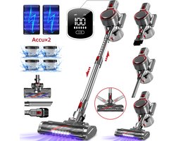 Hiazurm Steelstofzuiger Draadloos - 55000 Pa - LED-display - 55min Gebruikstijd - 2 accu's - 1,8L - 8-in-1 - 4 HEPA-filters - voor tapijt & harde vloeren - Zilver