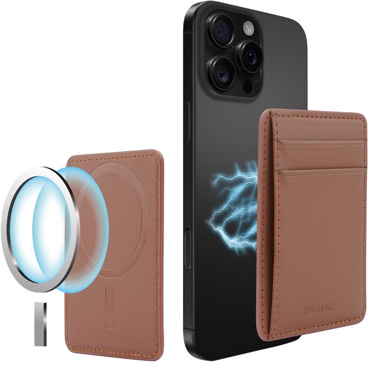 Musthavz Vegan Leather MagSafe Wallet – Magnetische Kaarthouder voor iPhone, Bruin