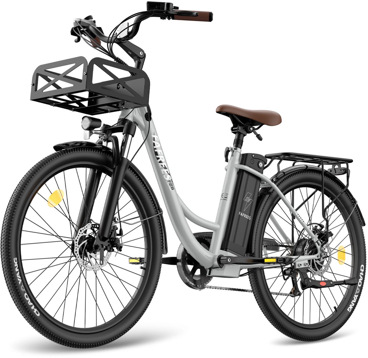 Fafrees Elektrische Fiets - 36V 25AH Accu - Actieradius Tot 120 Km- Elektrische Stadsfiets -Shimano 7 Versnellingen - LCD Display - Mechanische Schijfremmen - City Commuter E-Bike - Grijs