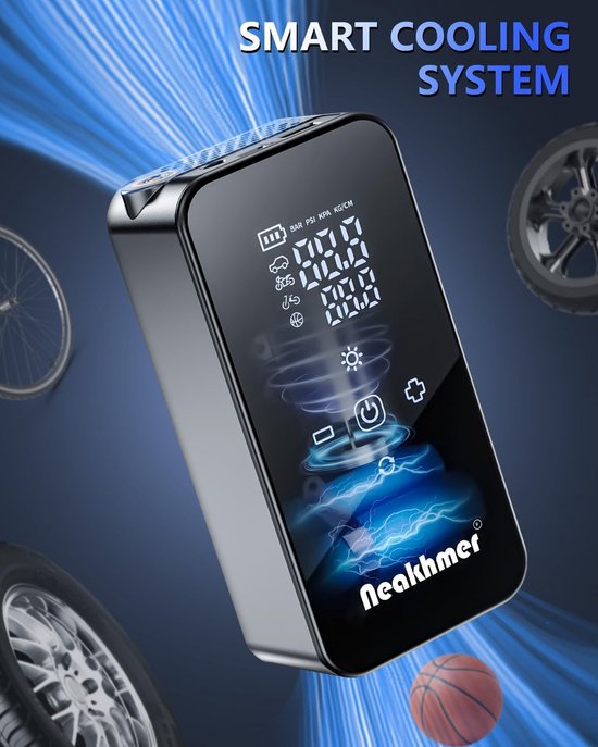 Elektrische Luchtcompressor met Digitaal Display - Draadloze Bandenpomp - USB-C Oplaadbaar - Voor Auto, Motor, Fiets en Ballen - Tot 150 PSI / 10,3 Bar — afbeelding 4