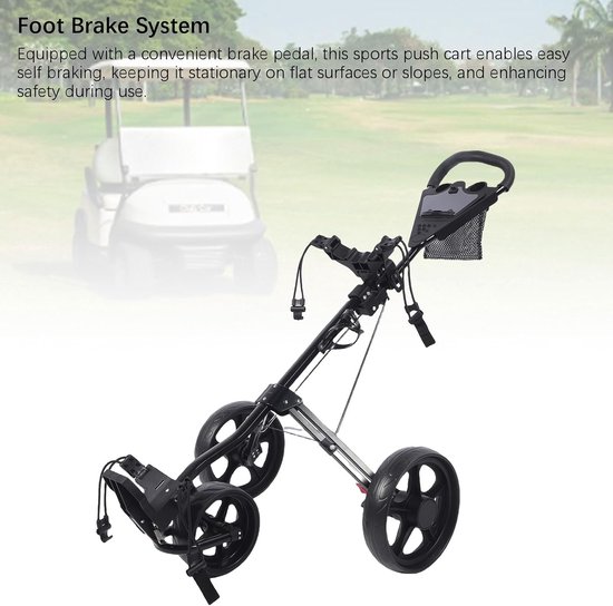 Opvouwbare Golftrolley - 3-Wiel Trolley Golfkar - Golfsport Assisteren - Met Voetrem - 82 x 30 x 26 cm - Zwart — afbeelding 4