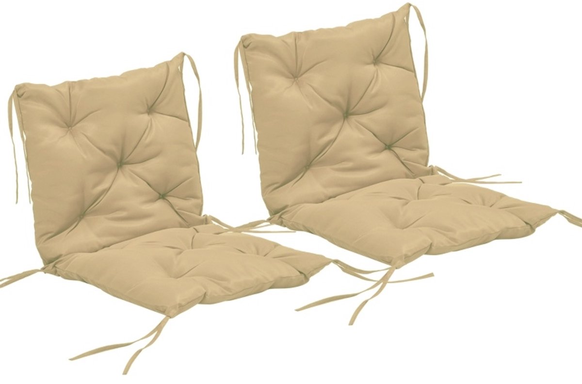 REDOM - Zitkussen - 2-delige set met bindebanden - Dikke schuimvulling - Stoffen bekleding - Voor binnen en buiten - Polyester - Khaki - 98 x 50 x 8 cm