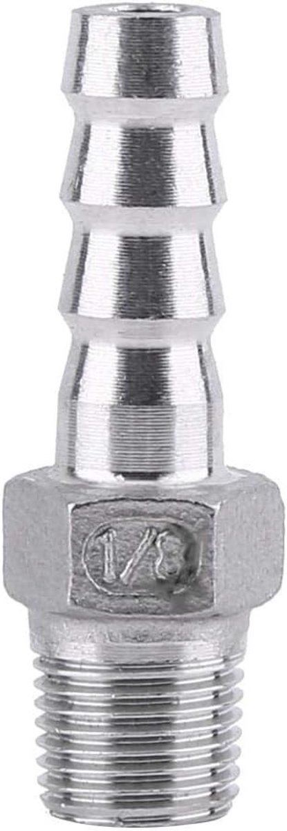 Duurzame RVS Buiskoppeling met Mannetje Draad en Barb Slanguitgang 1/8" x 8mm voor Tuin en Industrie