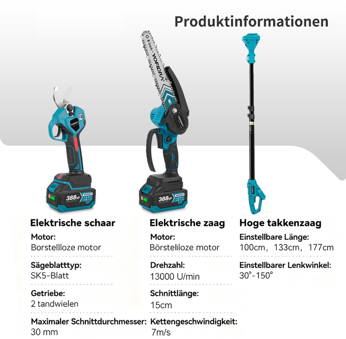 Yofidra telescopische elektrische kettingzaag + snoeischaar thumbnail 3