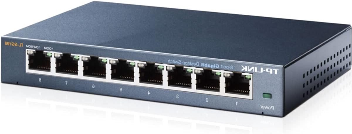 Desktop Switch - Netwerk Hub - Internet Snelheid Verhogen - 8 Gigabit Poorten - 10x10x10 cm - Zwart